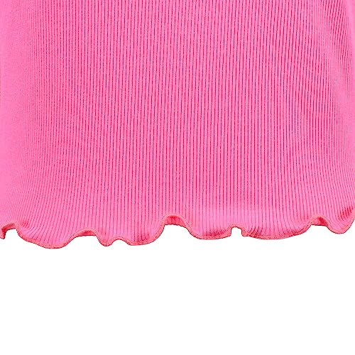 Image of Sunny Fashion Girls T-Shirt Crop Top Brown Lettuce Trim Ribbed Knit Button Casual