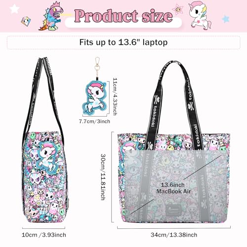 Image of tokidoki Large Tote Bag with Unicorno Keychain Laptop Travel Bag Shoulder Work Tote Weekender Bag Handbag for Women