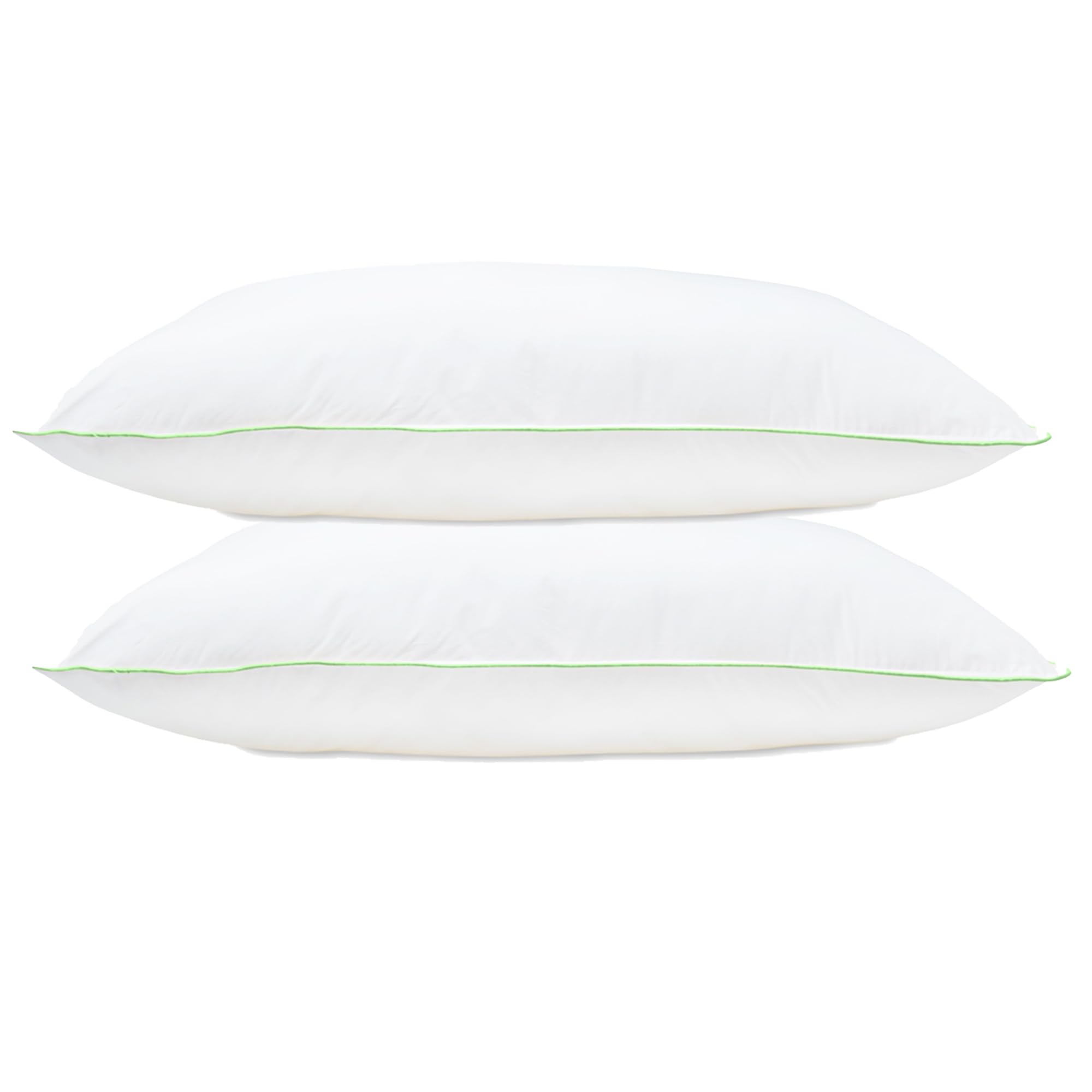 Lancashire Textiles Green Piped Pillow Cotton Pillow 2 Pack, Green Piping Edge, Hollowfibre Filled Medium Firmness And Support Bed Cushion – Well-Filled Multipack Pillows For Comfort Sleeping – 71Cm X 46Cm [27” X 18”]