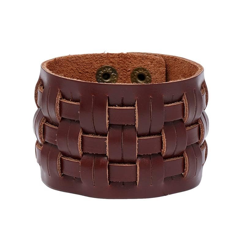 Image of Punk Rock Snap Bracelet Braided Wide Leather Wristband Arm Cuff Bracelet