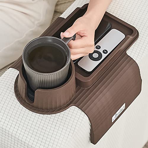 Couch Cup Holder Tray, Elimiko Silicone Sofa Drink Holder with Large Cup Holder and Tray, for...