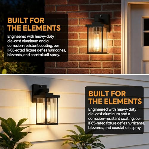 Image of Dusk to Dawn Outdoor Wall Light Fixture, Waterproof Exterior Porch Light with Tempered Glass for House Front Door Garage Patio