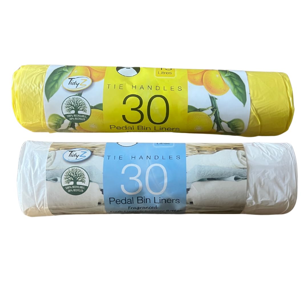 Tidyz White Pack Of 2 Scented Pedal Bin Bags With Tie Handles Xl 15 Litres Per Bag