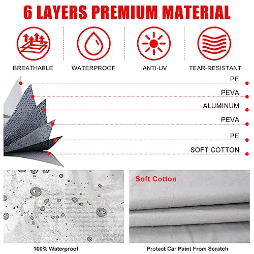 Image of Waterproof Car Covers Replace for 2010-2025 Chevy Camaro, 6 Layers All Weather Custom-fit Car Cover with Zipper Door & Windproof Bands for Snow Rain Dust Hail Protection