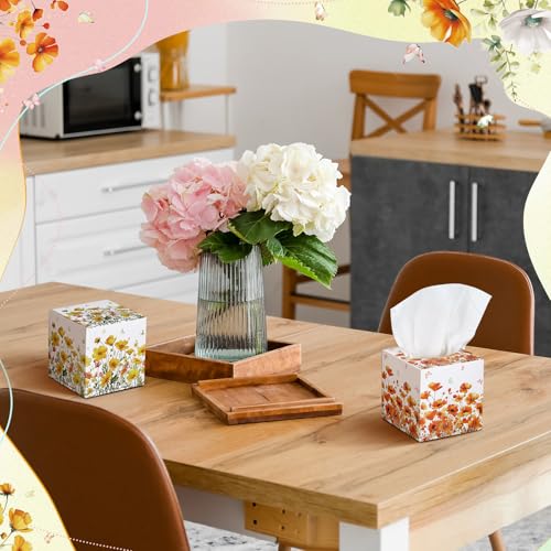 Image of Fourluoo 12 Pack Fall Floral Facial Tissues Cube Boxes, 600 Sheets 3 Ply