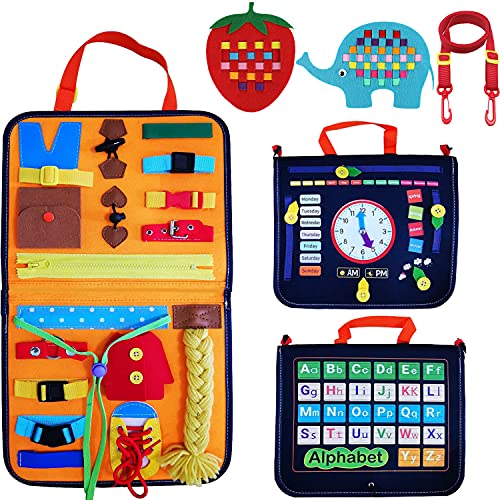 Tablero Montessori para Niños,Portátil Tablero Activity Board Sensorial Montessori para Niños Habilidades Básicas Juguetes Educativo,Busy Board Juguetes Montessori 1 2 3 4 años Cover