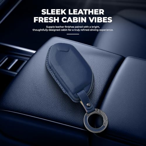 Image of Keyzone Premium Leather Key Cover & AC Vent Car Perfume Combo (4 Fragrances) | Compatible for Kia Seltos 2026, Syros, EV6, EV9 4 Button Smart Key (Blue)