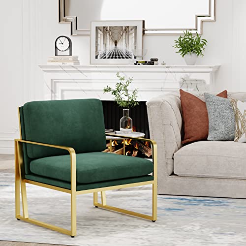Andeworld Velvet Accent Chair, Mid Century Living Room Armchair,Upholstered Modern Sofa Side Chair With Metal Golden Legs For Reading,Lounging,Bedroom Apartment, Green #TOP5