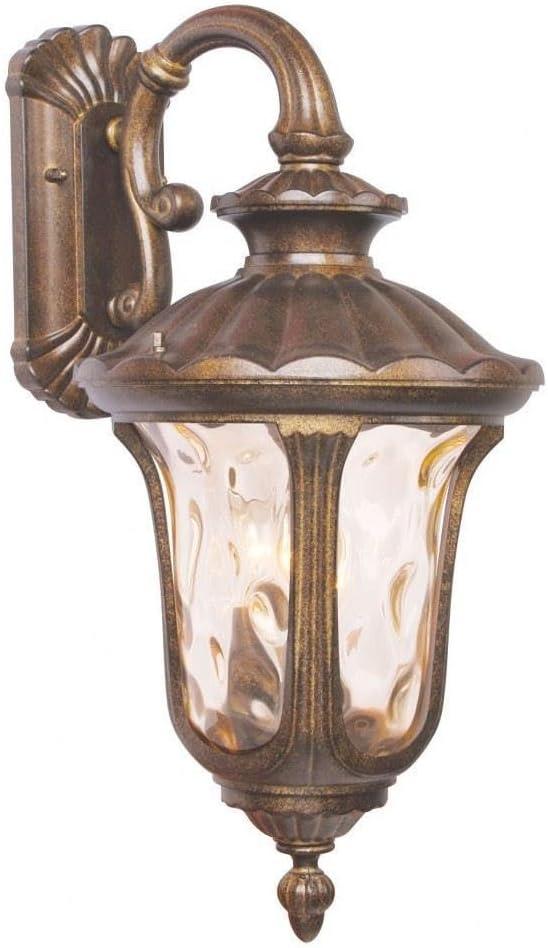 Livex Lighting 7657-58 Outdoor Wall Lantern with Hand Blown Light Amber Water Glass Shades, Imperial Bronze