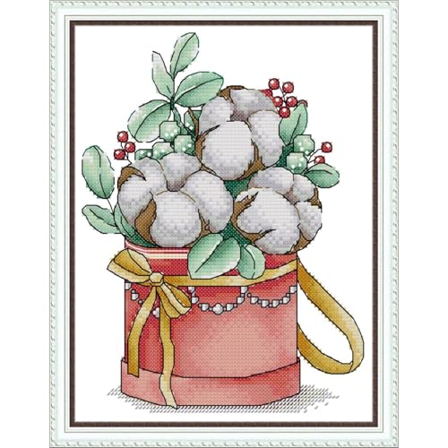 Image of Stamped Cross Stitch Kits Full Range of DIY Needlepoint for Adult Beginners Pattern, for Gift and Home Decor 14CT 2 Strands Winter Bouquet,7.9x11 inch