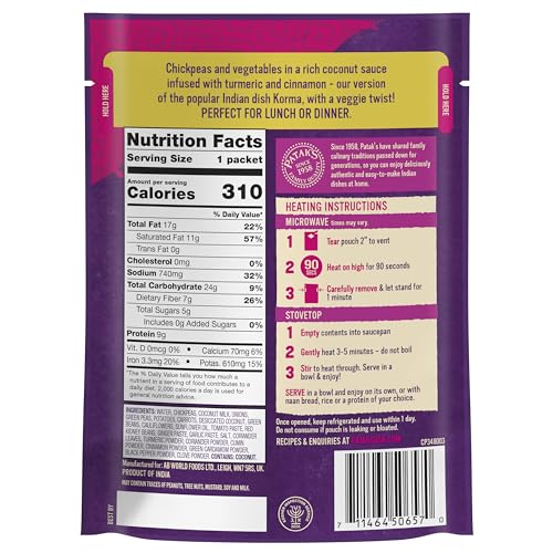 Image of Patak's Chickpeas and Veggie Korma Ready To Heat Curry, 10.05 Fl Oz (Pack of 4)