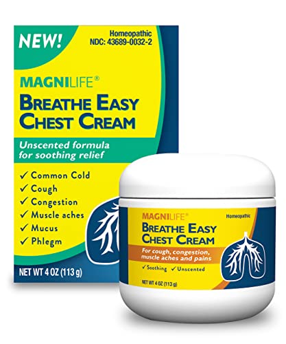 Image of MagniLife Breath Easy Chest Cream, 4 oz, Cough & Muscle Pain Relief Cream for Adults, Chest Rub for Mucus Removal and Nasal Congestion Relief, Natural Topical, Unscented