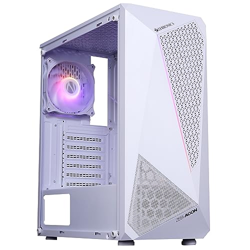 Image of ZEBRONICS Agon Mid-Tower Premium Gaming Cabinet - White, ATX /M-ATX /M-ITX, 1 x 120 mm RGB Inner Glow Rear Fan, LED Strip with Control Switch, Tempered Glass Side Panel, USB 3.0, USB 2.0 (White)