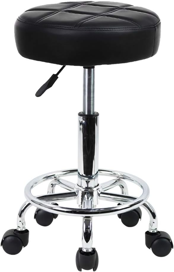 KKTONER Round Rolling Stool Chair PU Leather Height Adjustable Swivel Drafting Work SPA Shop Medical Salon Stools with Wheels Office Chair Small (Black)