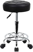 KKTONER Black PU Leather Rolling Stool - Height Adjustable Swivel Drafting Chair with Footrest & Wheels for Salon, SPA, Office (250lb Capacity)