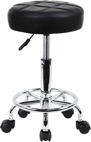 KKTONER Taburete Giratorio Taburete de Trabajo Taburete de Bar Regulable en Altura 49-64cm Giratorio Negro