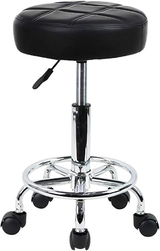 KKTONER - Taburete redondo rodante de cuero sintético PU, altura ajustable, giratorio, para trabajo de dibujo, spa, tienda médica, salones,