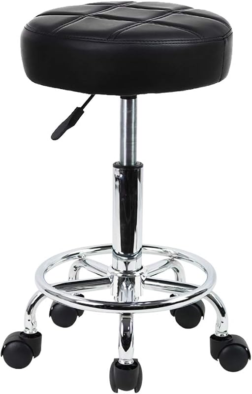 KKTONER Round Rolling Stool Chair PU Leather Height Adjustable Swivel Drafting Work SPA Shop Medical Salon Stools with Wheels Office Chair Small (Black) | Office Stool with Wheels Workshop Round Seat with Wheels