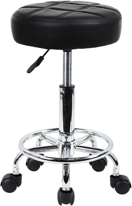 KKTONER Round Rolling Stool Chair PU Leather Height Adjustable Swivel Drafting Work SPA Shop Medical Salon Stools with Wheels Office Chair Small (Black)