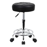 KKTONER Round Rolling Stool Chair PU Leather Height Adjustable Swivel Drafting Work SPA Shop Medical Salon Stools with Wheels Office Chair Small &lpar;Black&rpar;