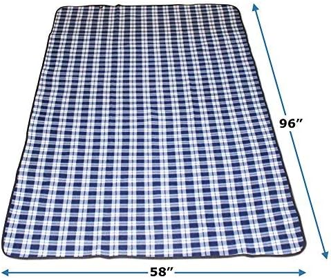 Extra Large Outdoor Waterproof Picnic Blanket - Blue and White Fleece with Foam Backing - Great for Soccer Mom, Family, Park, Sports, Beach, Camping or Backyard - Size 96 x 58 inches
