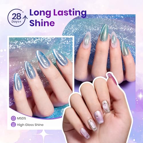 Image of Beetles Stardust Whisper Cat Eye Gel Polish Set - 6 Colors 15ML Full Size Spring Gel Polish Kit Glitter Cat Eye Pink Blue Purple Red Green Velvet Gel Magnet Soak Off UV French Nail Art Manicure Gifts