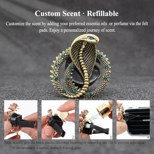 Image of ORIESSE Air Vent Clips,1pc Cobra Car Air Freshener Vent Clip,Snake Badges Decals Car Accessories,Exotic Vintage Gold Alloy Rhinestone Vehicle Decorations for Jeep Truck