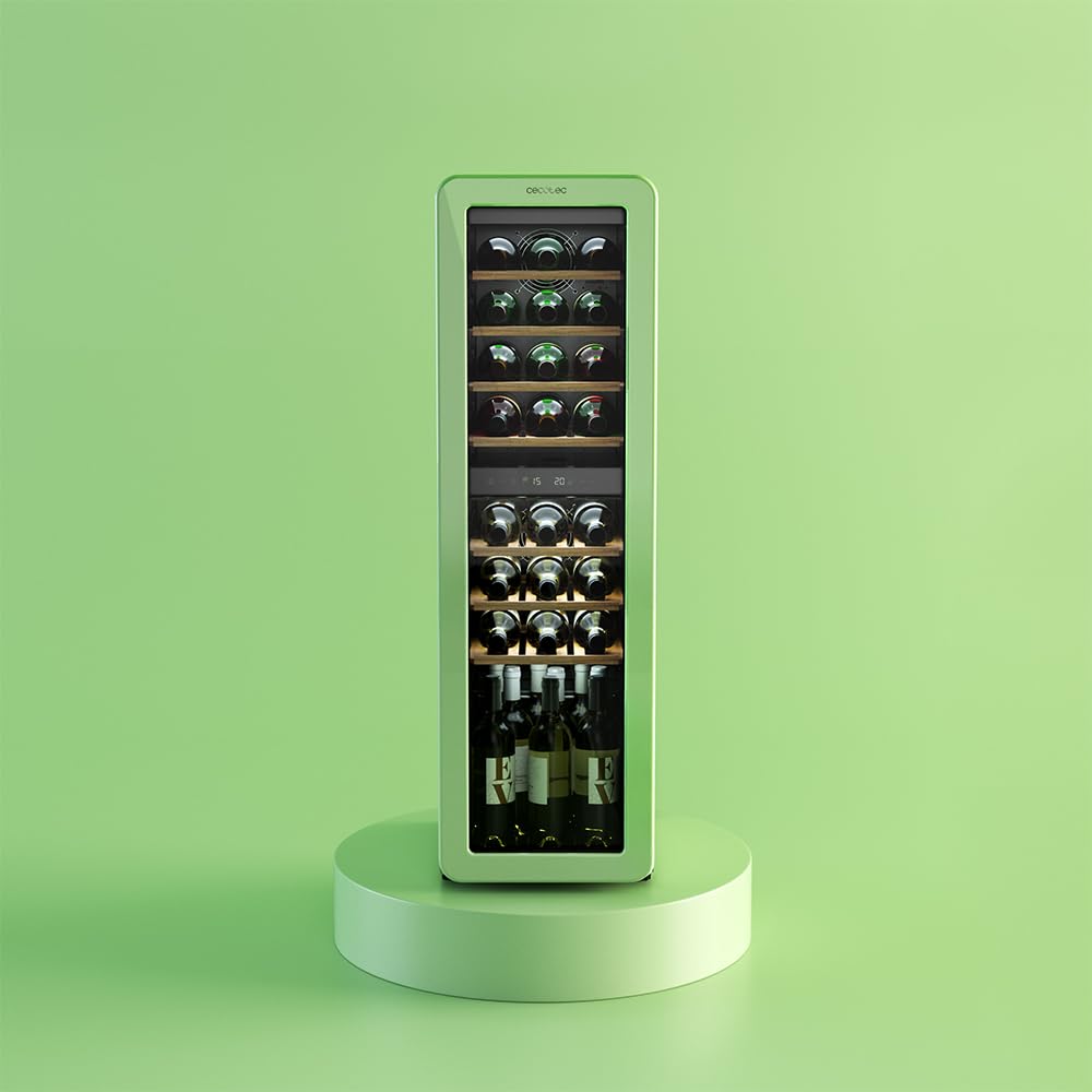 Cecotec Bolero Grandsommelier Origin Duo 30 Hit Green Weinkühlschrank 30 Flaschen 2 Temperaturzonen NoFrost LED-Steuerung Holzregale