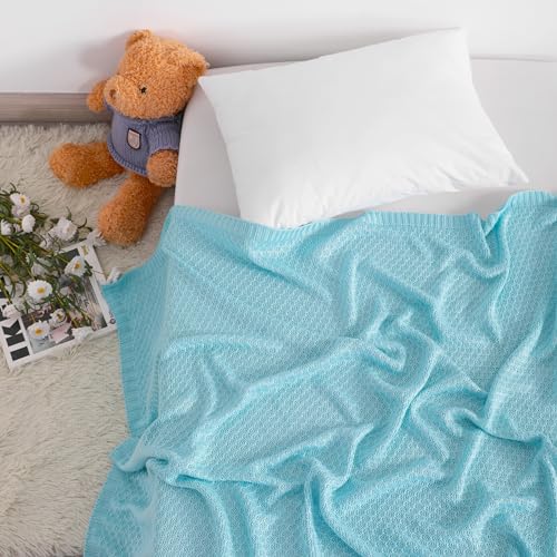 Image of NTBAY Rayon Derived from Bamboo Toddler Blanket, 30 x 40, Blue | Breathable Cable Knit Blanket Made with Rayon Derived from Bamboo for Stroller, Travel, Tummy Time, and Supervised Use