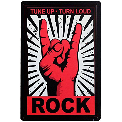 Hioni Rock n roll Tune Up Turn Loud Vintage Blechschild Poster Wandschild Wand Dekoration Metallschild Türschild Cover