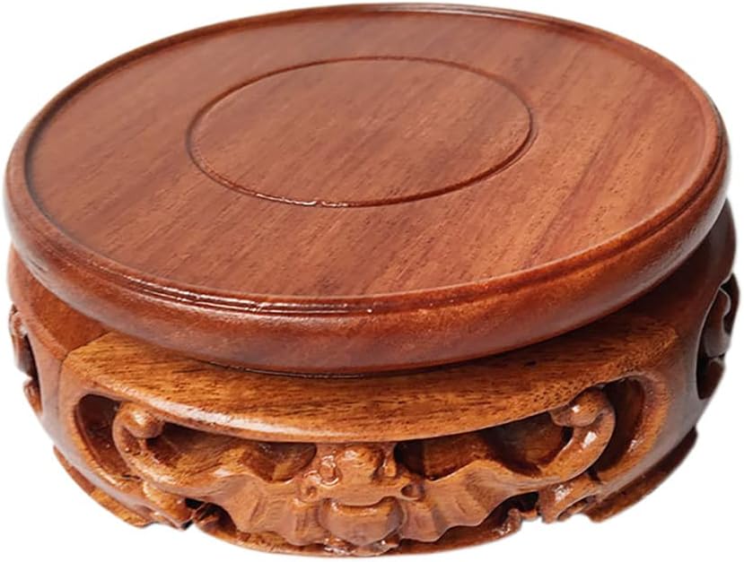GOLDY&WENDY Chinese Wooden Handmade Pedestal Round Bat Motif Engraving Rosewood Base Vase Teapot Plant Incense Burner Dispaly Stand