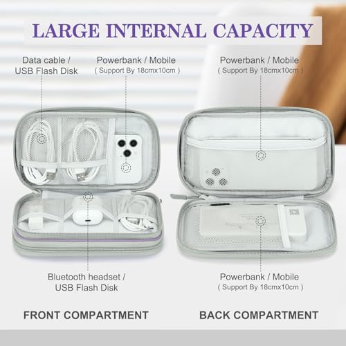 Image of FYY Electronic Organizer, Travel Cable Organizer Bag Pouch Electronic Accessories Carry Case Portable Waterproof Double Layers Storage Bag for Cable, Charger, Phone, Medium Size, Light Purple