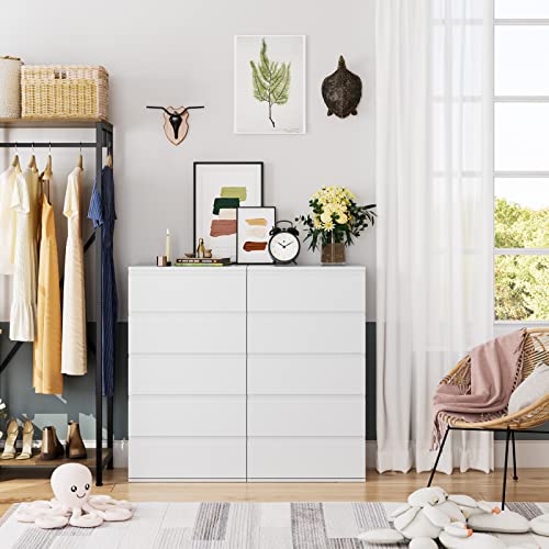 Fotosok 5 Drawer Dresser, Modern Storage Chest Of Drawer With Large Storage Space, 23.6L X 15.7W X 39.4H Inch Bedroom Tall Nightstand Clothing Organizer Cabinet, White #TOP4