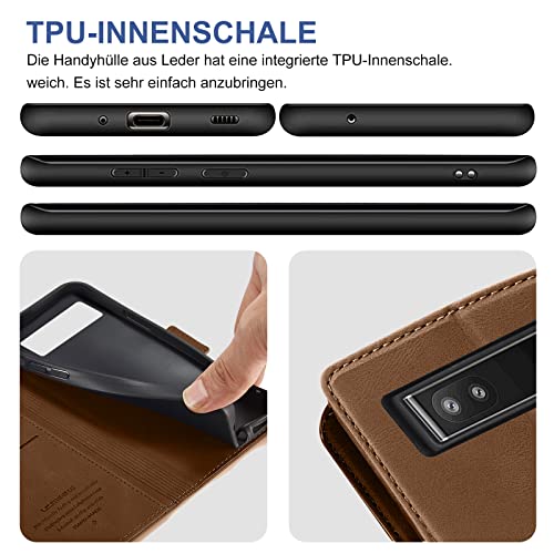 Étui en cuir de qualité supérieure marron pour Google Pixel 7 - 6