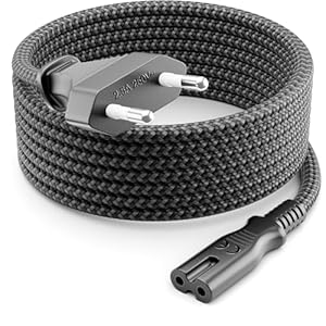 deleyCON 1, 5m Netzkabel Stromkabel Euro-Stecker Typ C auf C7 (Nylon Kabel) Eurokabel Flachstecker 2, 5A für C8 Buchse TV, Soundbar, PS4, PS5, Netzteile, Kleingeräte usw. - Grau