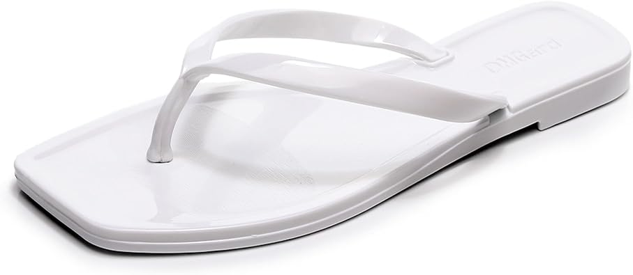 Jelly Sandals for Womens Flip Flops Thong Flat Jellies Shoes Clear Square Slides Size 10 Summer Beach Slipper Durable Quick Drying Soft