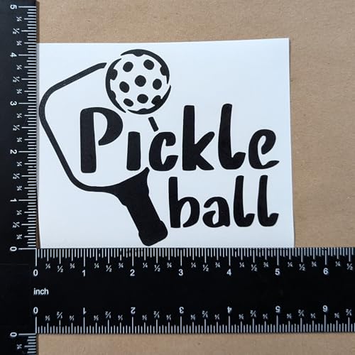 Image of Pickleball Decals 4 Pack: Pickle Ball, Pickleball Heartbeat, Paddles and Pickleball, Love Pickleball Decals (Black, Large ~5 inch)