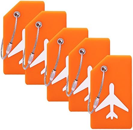 Silicone Luggage Tag with Name ID Card Perfect to Quickly Spot Luggage Suitcase (Plane 5Pcs Orange)