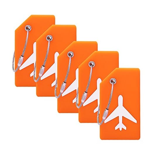 Silicone Luggage Tag with Name ID Card Perfect to Quickly Spot Luggage Suitcase (Plane 5Pcs Orange)