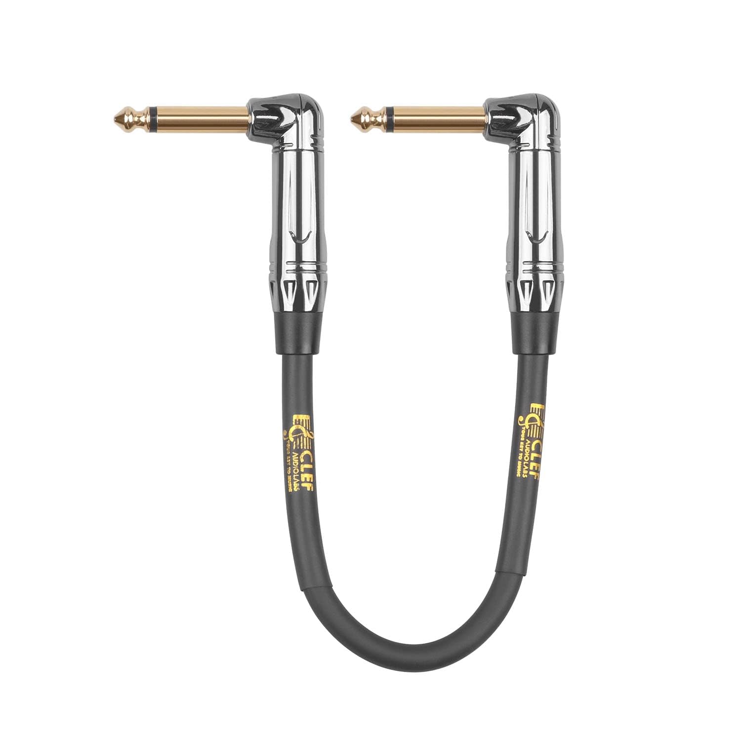 Guitar Patch Cable, 6 inch - 1/4 inch TS Right Angled Guitar Pedal Effects Instrument Cord, 22AWG, Chrome Zinc Alloy Shell, PVC Jacket - 6-Pack
