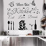 Kitchen Quote Wall Stickers Kitchen Wall Decor Kitchen Wall Decals Dining Room Wall Quotes Bless this Kitchen Vinyl DIY Art Peel and Stick Wall Art Kitchen Wall Decor for Home Office School Coffee Shop