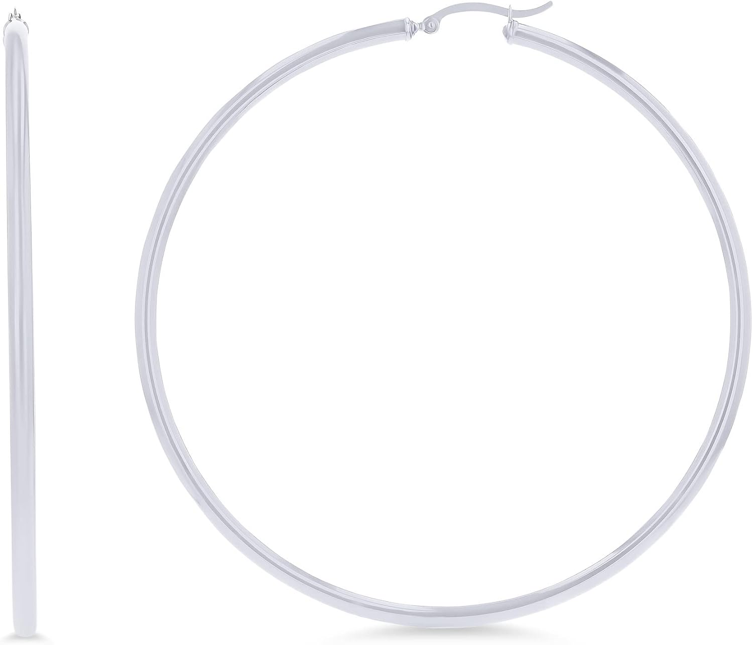 14k Yellow or White Gold 3mm Solid Polished Round Hoop Earrings for Women | 3mm Thick | Classic Style | Hoop Earrings | Secure Click-Top | Polished Earrings, 15mm-90mm