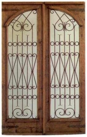 Traditional Authentic Mexican Cedar/Glass Double Door 4 (Square Top) with Hinges, Handle and Jamb