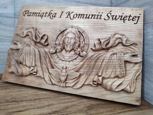 Image Souvenir Première Communion en Bois Jésus IHS