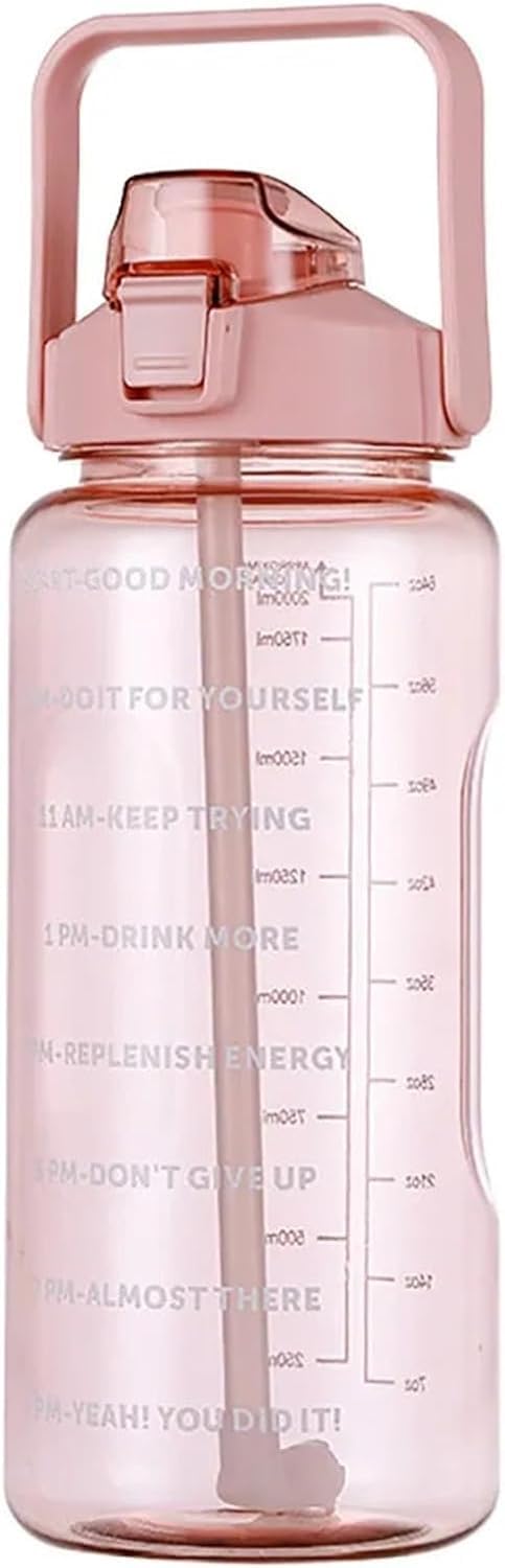 Sport-Wasserflasche mit Strohhalm und Zeitmarkierung, große Kapazität, 2 l, Wasserkrug mit Griff für Laufen und Fitnessstudio