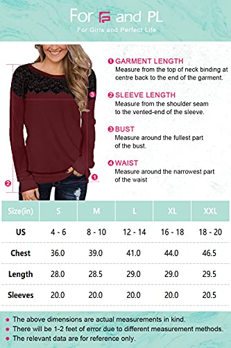 For G And Pl Women Cotton Loose Fit Lace Sweatshirt Long Sleeve Casual Elegant Color Block Plain Blouse Maroon L #TOP5