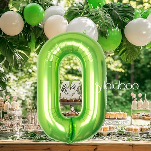Image of 40 Inch Green Number 0 Balloon Lime Big Large Helium Number 0-9 | Giant Digital 0th Foil Mylar Party Balloon for Birthday Party Anniversary Graduation Decorations