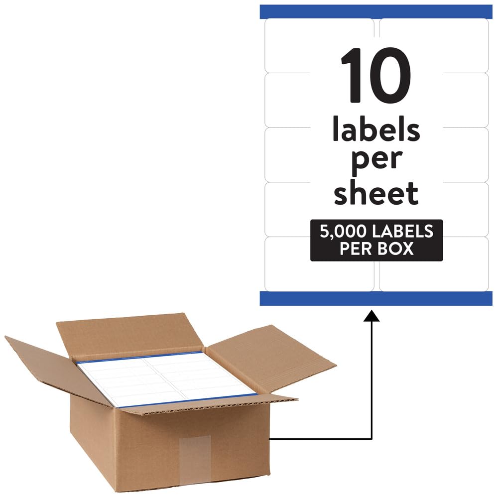 AVERYWaterproof Shipping Labels with Sure Feed & TrueBlock 2" x 4", 5,000 White Labels (95523)