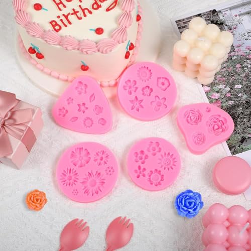 Miniatura 4 de Yxhzvon 6pcs Moldes De Silicona, Moldes De Silicona Reposteria Flores, Decoración Moldes De Mariposa En 3d Para Manualidades Porcelana Fria, Pasteles, Jabón Rosa