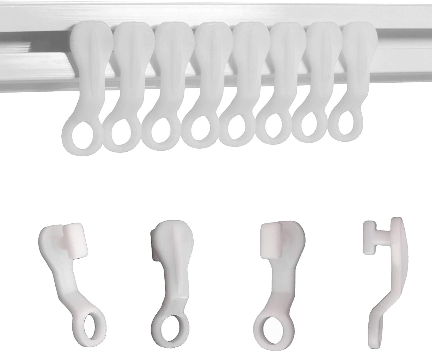 Homeimprove White Curtain Track Glider Hooks Plastic 50 Pieces Curtain Track Runners Rail Glider Hooks Curtain Track Pulley For Ceiling Curtain Drape Track Easy Fit Strong Plastic 3Cm